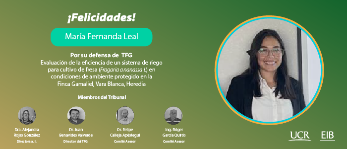 Felicitaciones a la estudiante María Fernanda Leal por su defensa de TFG.